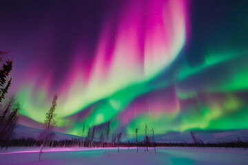 Vibrant colors and swirling patterns of the northern lights dancing across the night sky