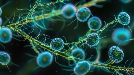 Create an image of a microscopic view of a network of healthy human cells