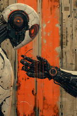 Grunge and Futuristic Robot Hand Gesture, Generative AI
