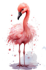 Pink Flamingo Standing in Front of White Background
