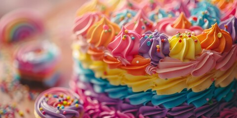 Colorful Cake With Icing and Sprinkles. Generative AI