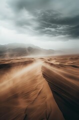 Naklejka premium Realistic photo of an endless desert with sand dunes 