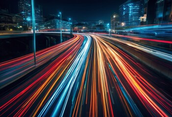 Fototapeta premium mesmerizing light nighttime traffic long exposure, trails, vehicles, cars, urban, streets, motion, speed, blurred, streaks, colorful, cityscape, illuminated