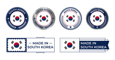 Naklejka premium South Korea flag, South Korea flag Stamp, Made in South Korea. Tag, Seal, Stamp, Silver, Flag, Icon vector