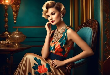 illustration, elegant vintage fashion retro style, classy, antique, stylish, chic, classic, modish, timeless, period, designer, vogue, trendy, fashionable, elegance