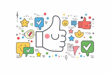 Minimalist Line Art of a Thumbs Up: Review Symbols Form Negative Space in Kawaii Style