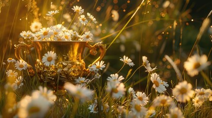 A stunning midsummer meadow adorned with daisies and golden cups