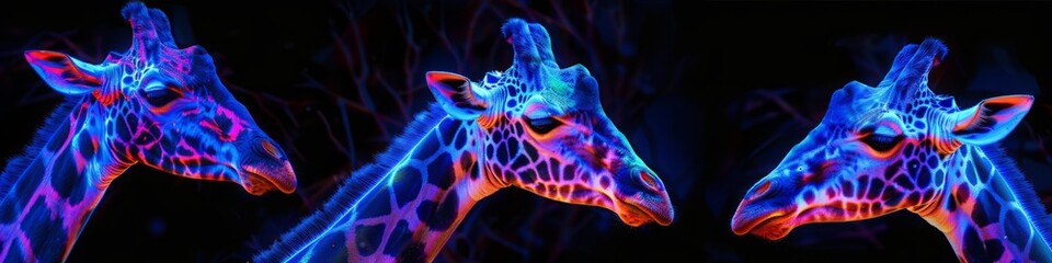 3D giraffe with neon glow.