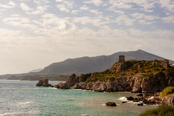View of the Scopello tower or Doria tower inside the Zingaro Nature Reserve, Sicily