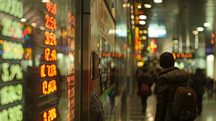 Currency Exchange: In a financial district, a currency exchange office displays exchange rates for different currencies, catering to international travelers and business professionals