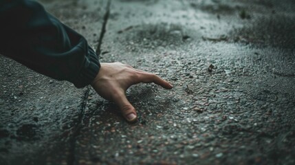 A person s hand stretching out on a cold concrete floor depicting the struggle of drug addiction and withdrawal symptoms Marking the significance of International Day against Drug Abuse