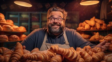 A positive portrait of a baker owning his own small business, bakery and bakery.