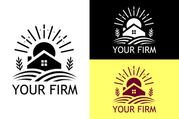 sunrise house, home, trees, water, property agency dealers, realestate agent firm logo
