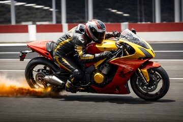 Obraz premium Modern Racing Motorcycle Speeding Down an Airport Runway