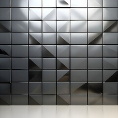Polished, Semigloss Wall background with tiles. Triangular, tile Wallpaper with 3D, Black blocks. 3D Render
