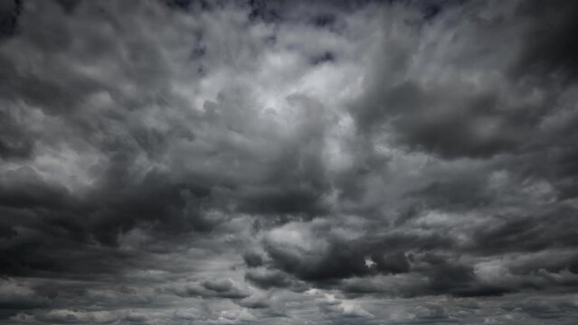 stormy sky timelapse, dark dramatic clouds, thunderstorm, rain and wind, extreme weather, abstract background
