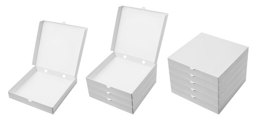 Set of white carton pizza boxes, cut out