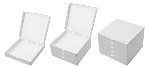 Set of white carton pizza boxes, cut out