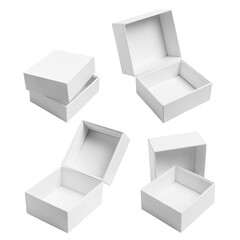 Set of white empty carton boxes, cut out