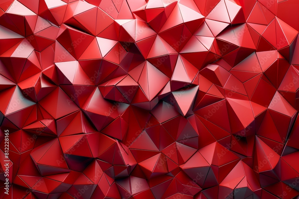 Poster this image features a dynamic pattern of red geometric crystals forming a complex abstract surface