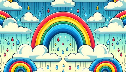 Obraz premium Kids illustration of the refreshing colorful spring rain and rainbow