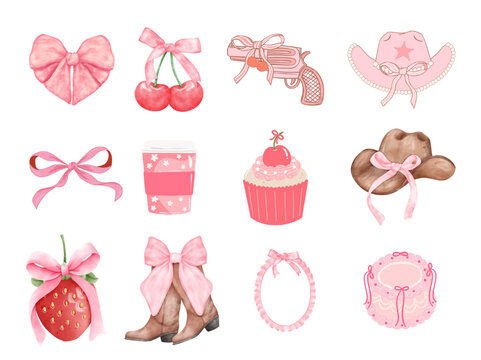 Coquette girls elements , pink illustration cute design. 
Girls coquette concept idea.