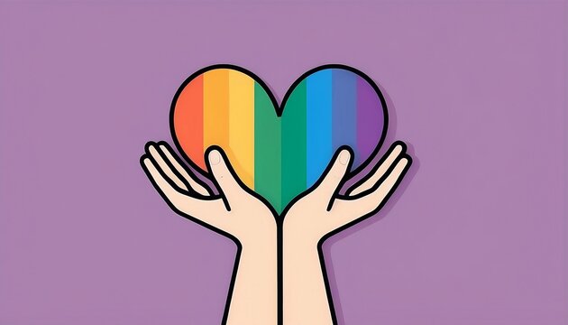 Vector illustration in flat simple linear style - hand and pride LGBT rainbow heart - lesbian gay bisexual transgender love concept, Icon and symbol created with generative ai	