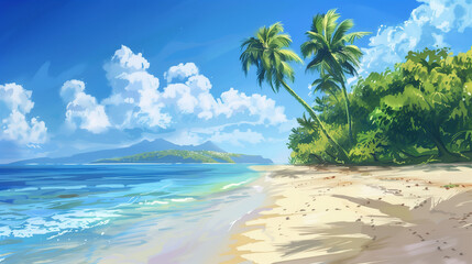 Tropical Beach Painting With Palm Trees