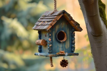 Wooden Bird feeder house. Nature calm lovely wonder stark. Generate Ai