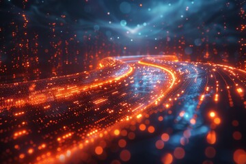 Fototapeta premium Dynamic and vibrant digital wave pattern with a glowing, technology-inspired feel and deep orange tones