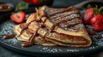 A closeup of Crepes with Nutella, Fresh food serving