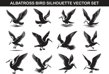 Albatross Bird Silhouette Vector Illustration Set