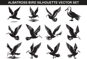 Albatross Bird Silhouette Vector Illustration Set