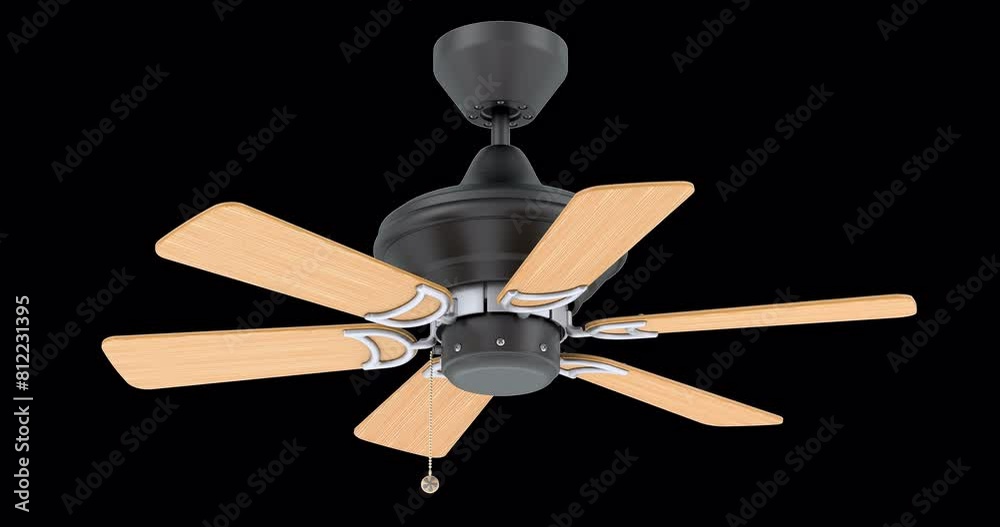 Poster ceiling fan, rotation animation. 3d rendering isolated on transparent background