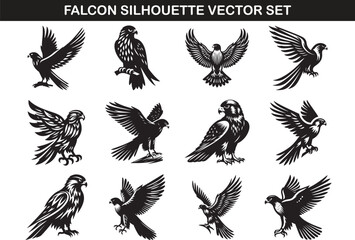 Falcon Bird Silhouette Vector Illustration Set
