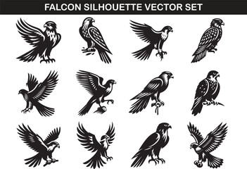 Falcon Bird Silhouette Vector Illustration Set