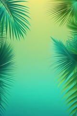 A tropical-themed vertical background with a vibrant gradient from turquoise to lime green, accented with subtle palm leaf silhouettes 