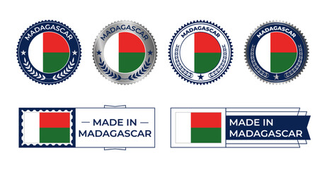 Madagascar flag, Madagascar flag Stamp, Made in Madagascar. Madagascar verified, Verified, Certified,  Tag, Seal, Stamp, Silver, Flag, Icon vector.
