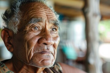 Obraz premium An elder's back with a blurred face, focused on traditional attire, in a homely atmosphere