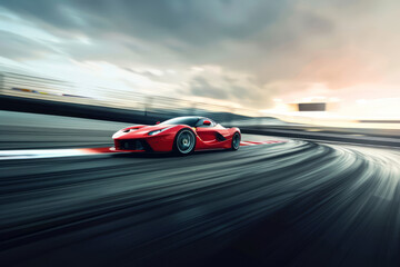 Car racing at high speed with motion blur on the background
