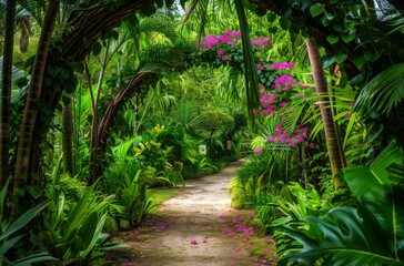 Naklejka premium Lush green archway made of climbing plants and vines 