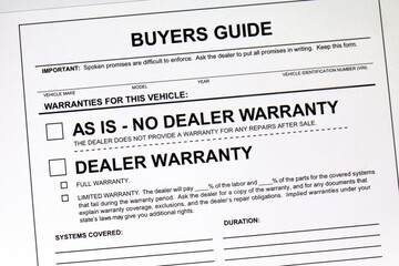 Warranty disclosure document for automobile purchases Required by Federal Trade Commission