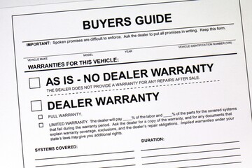 Obraz premium Warranty disclosure document for automobile purchases Required by Federal Trade Commission