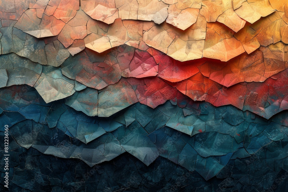 Poster the image displays a visually striking abstract pattern with layers of vibrant colors resembling geo