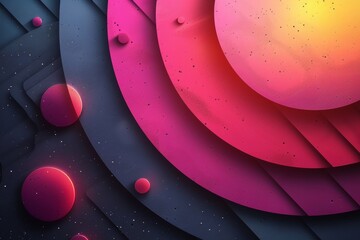 This stunning image features vibrant circles floating over a textured, dark surface, with a smooth,...