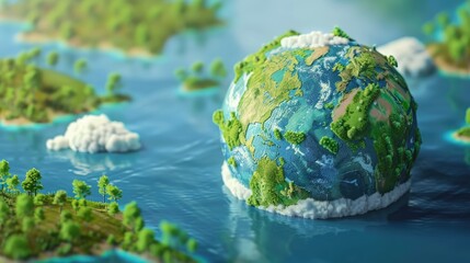 3D cartoon illustration of Planet Earth depicting themes of ecological awareness Water Day and World Oceans Day Also featuring Earth Day and water conservation concepts Rendered in 3D graph