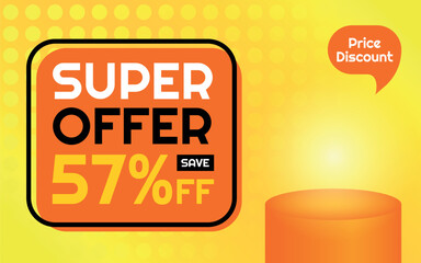 Super Offer Product Template - 57% off Creative Advertising Banner, Orange, Yellow, Black, White, Polka Dots Background, Speech Bubble for Price