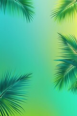 A tropical-themed vertical background with a vibrant gradient from turquoise to lime green, accented with subtle palm leaf silhouettes 