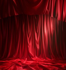Fototapeta premium Luxurious Red Velvet Curtains in a Dramatic Theater Setting