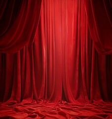 Dramatic Red Velvet Curtain Backdrop Under Spotlight on Theater Stage